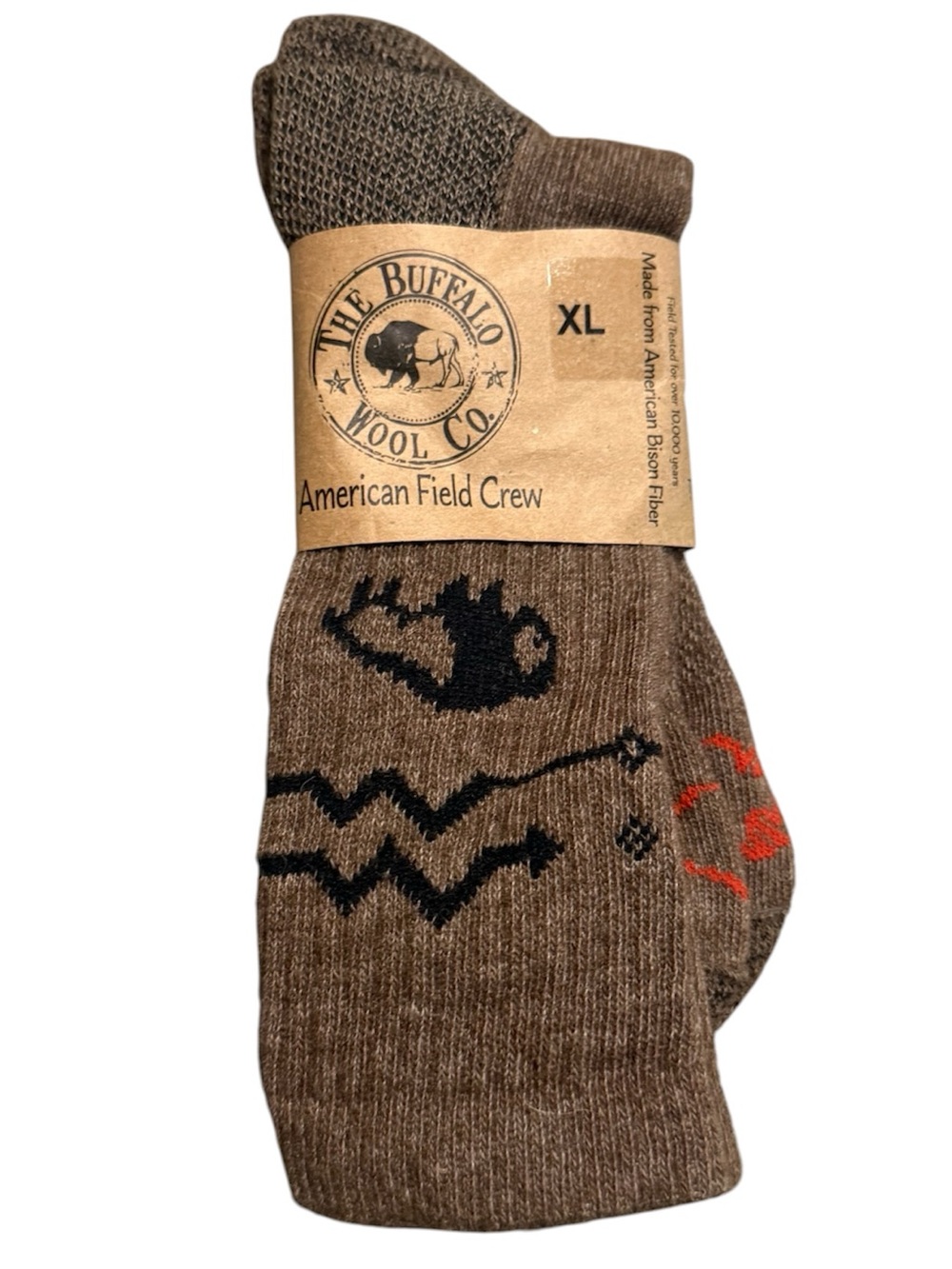 Bison Down Crew Socks, XL, Brown, Warm, Soft